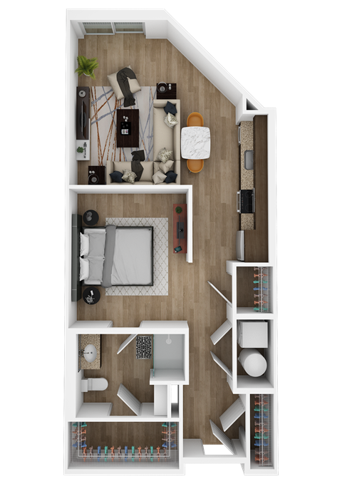 Floor plan for 1 bed, 1 bath, 682 sqft